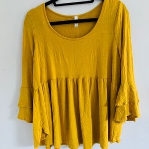 Emerald mustard bell sleeve shirt